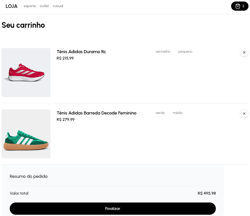 Screenshot of the project: E-commerce